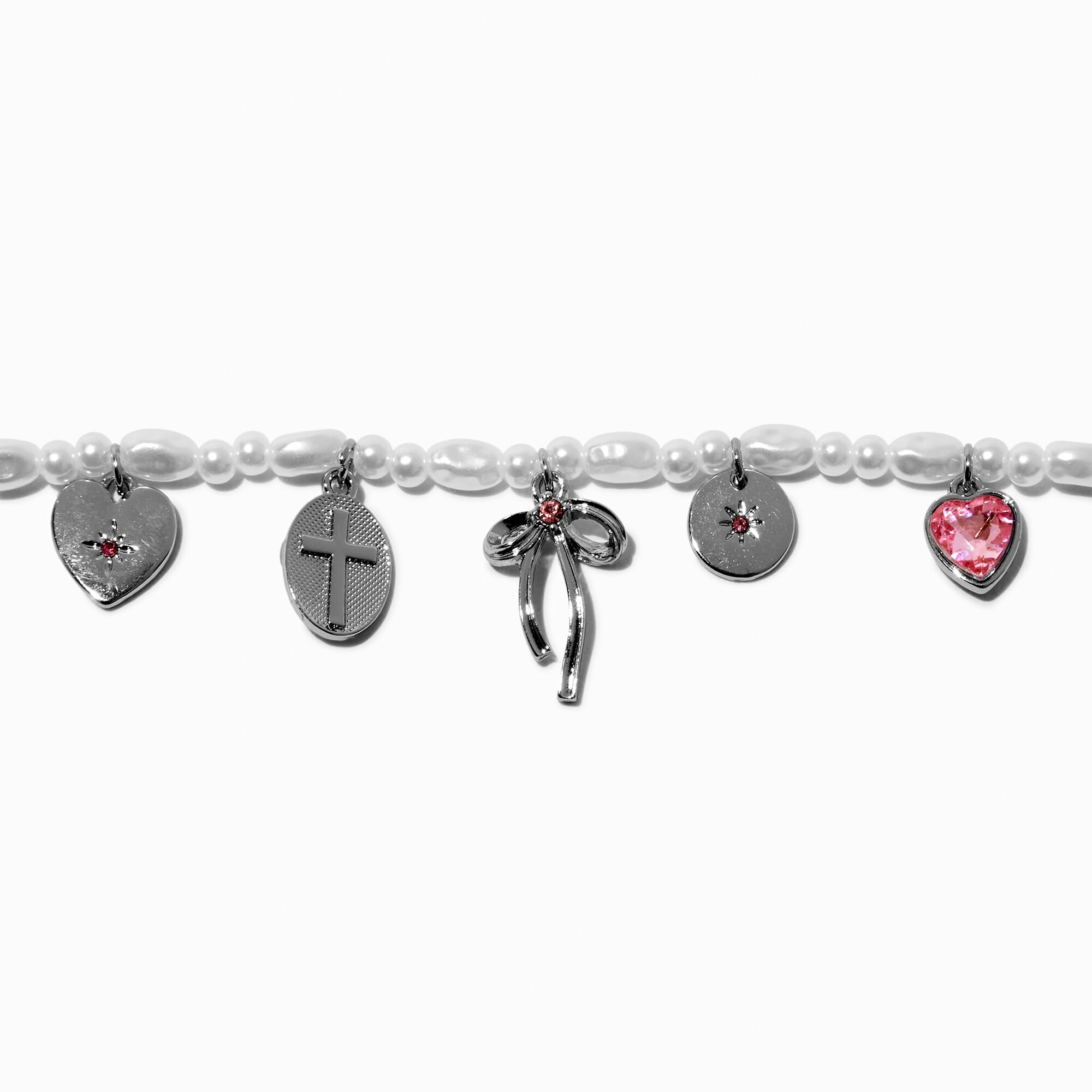 Silver-tone Pearl Charm Bracelet,