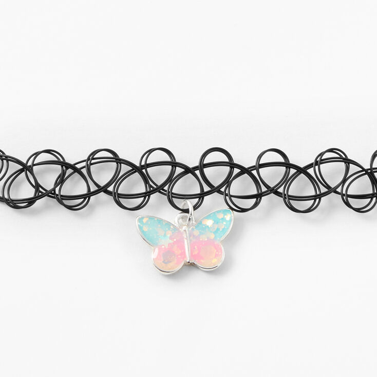 Ras-de-cou effet tatouage papillon pastel phosphorescent,