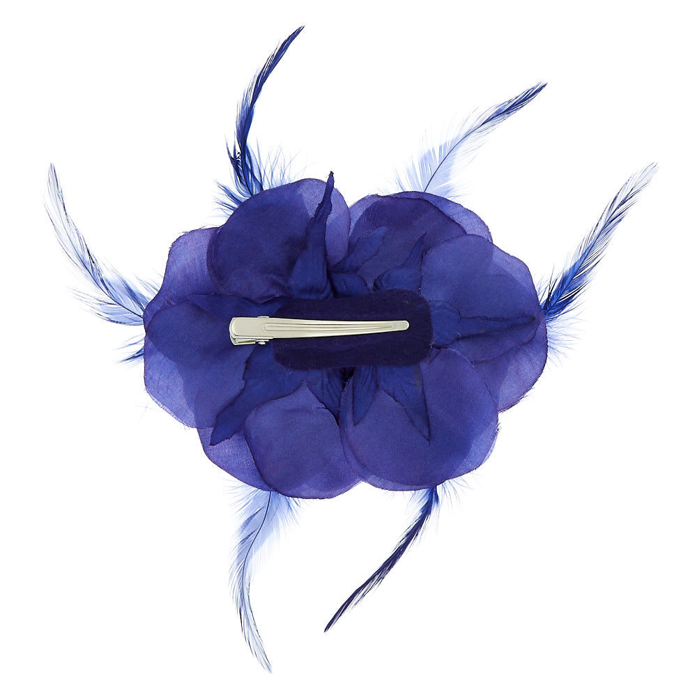 Double Rose Hair Flower Clip - Royal Blue,