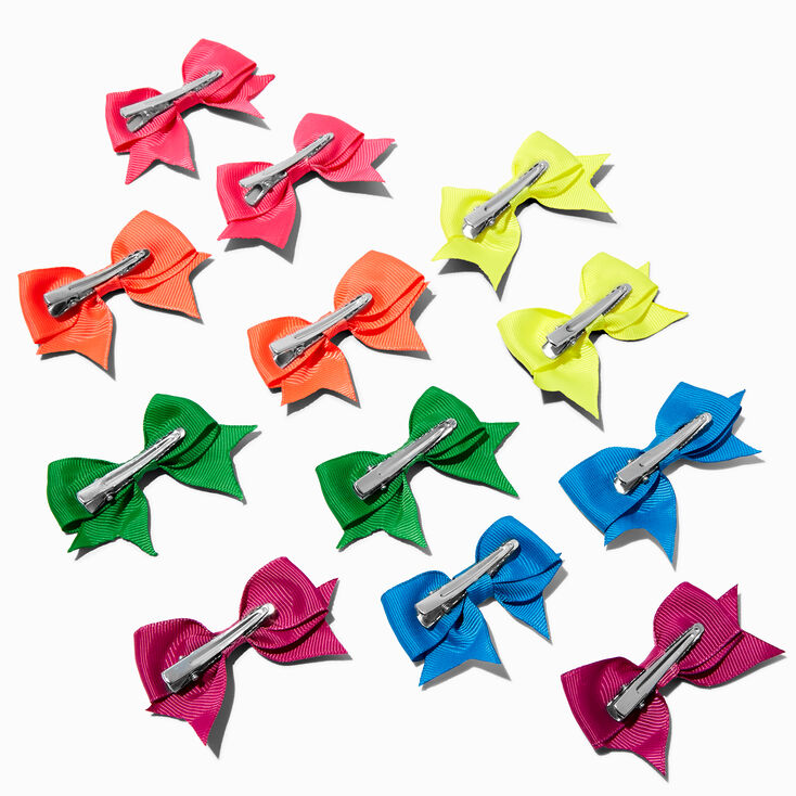 Claire's Club Neon Mini Hair Bow Clips - 12 Pack