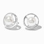 Silver-tone Pearl Compass Stud Earrings ,