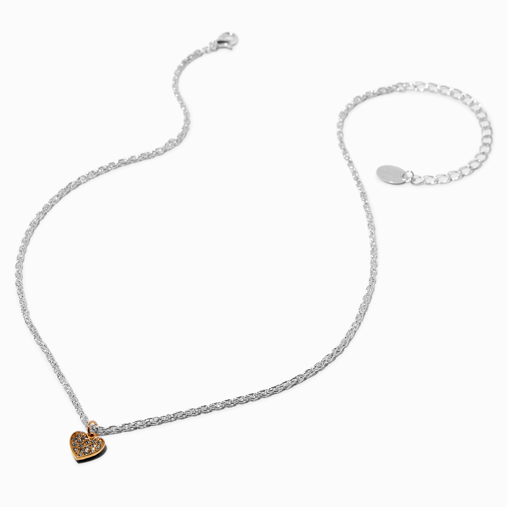 Mixed Metal Pavé Heart Pendant Necklace,