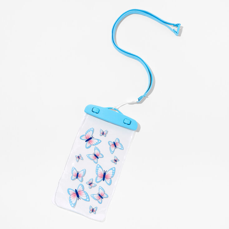 Butterfly Print Water Resistant Clear Phone Pouch With Lanyard,