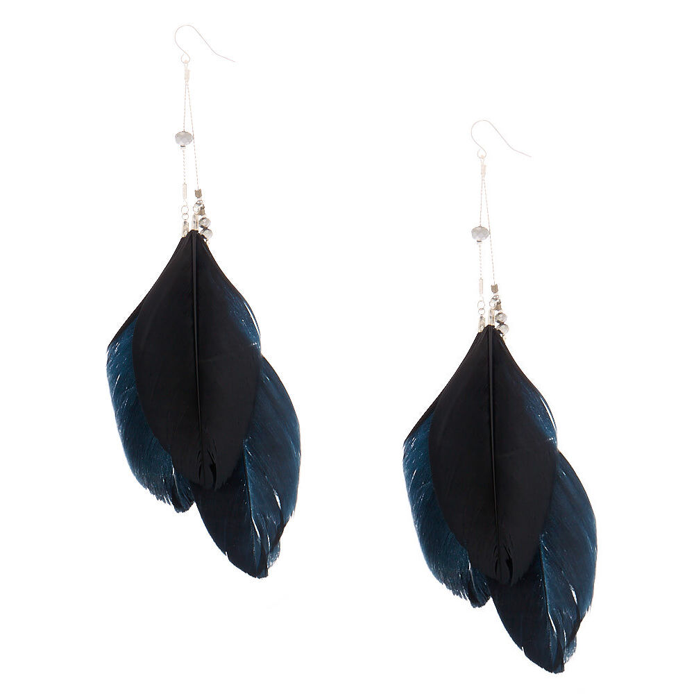 6 Oversized Feather Drop Earrings Black