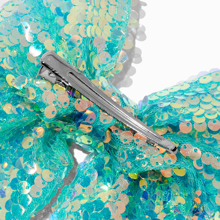 Barrette &agrave; n&oelig;ud paillettes mousseline bleu sarcelle Claire&#39;s Club,