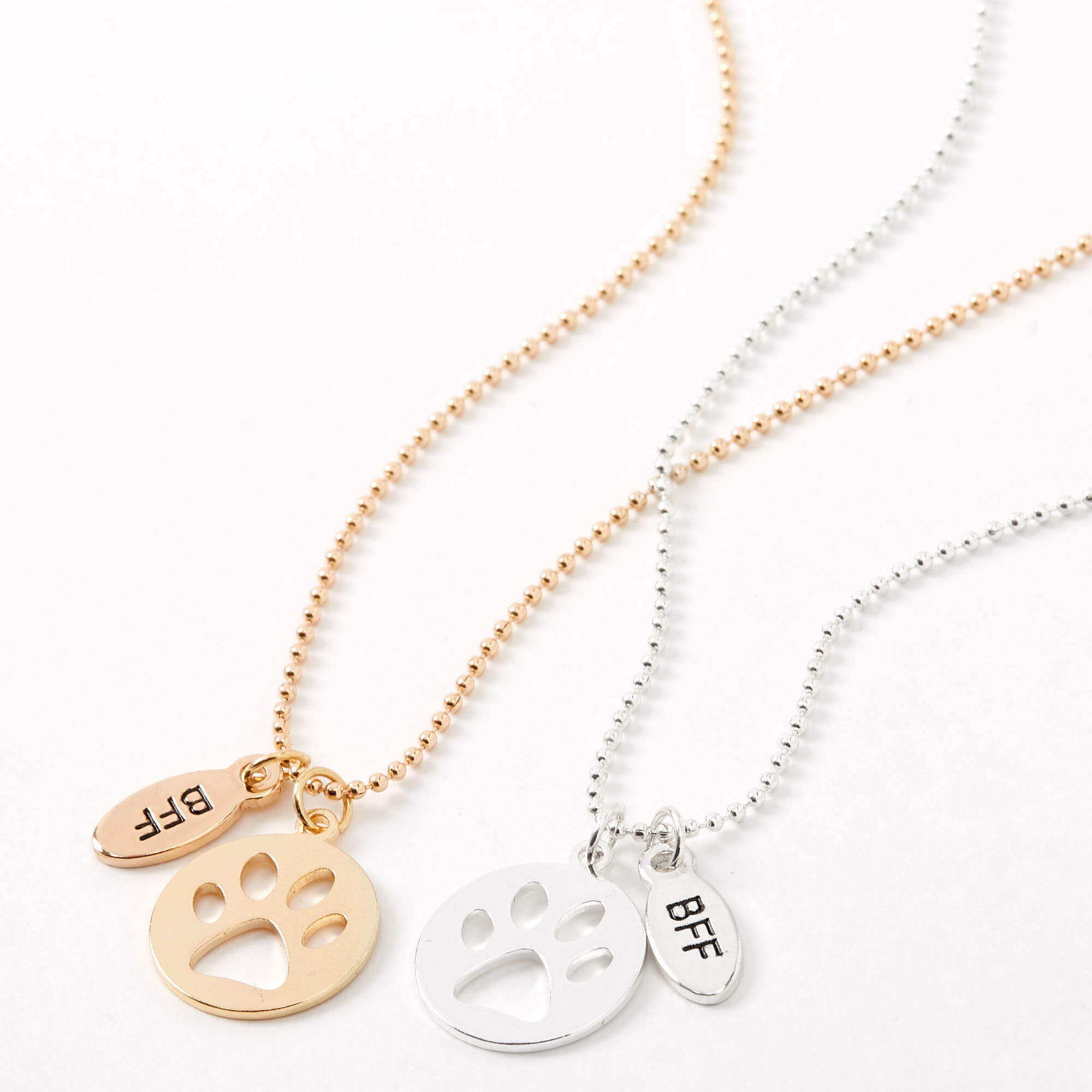 Mixed Metal Best Friends Paw Cut Out Pendant Necklaces - 2 Pack,