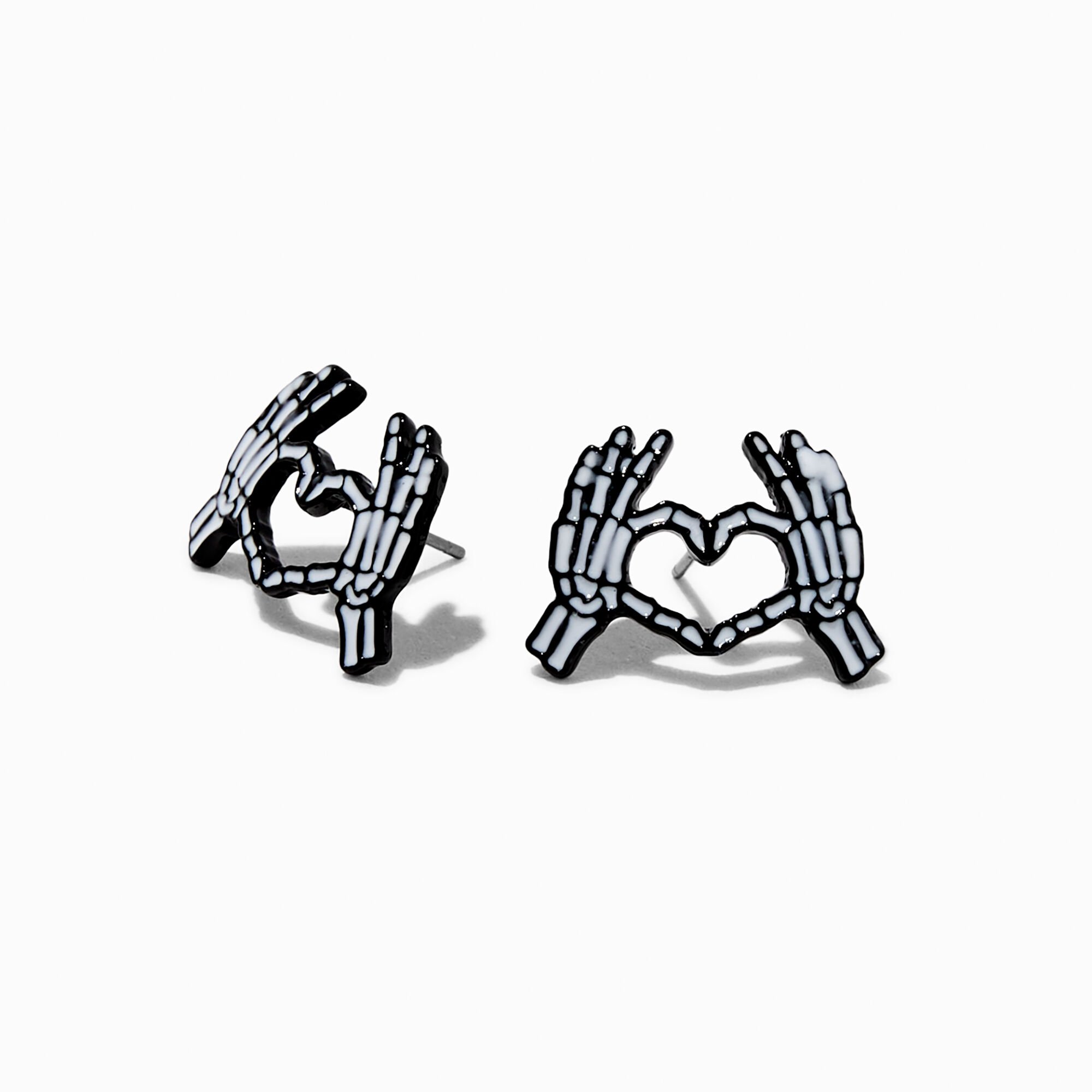 Skeleton Hand Heart Halloween Stud Earrings,