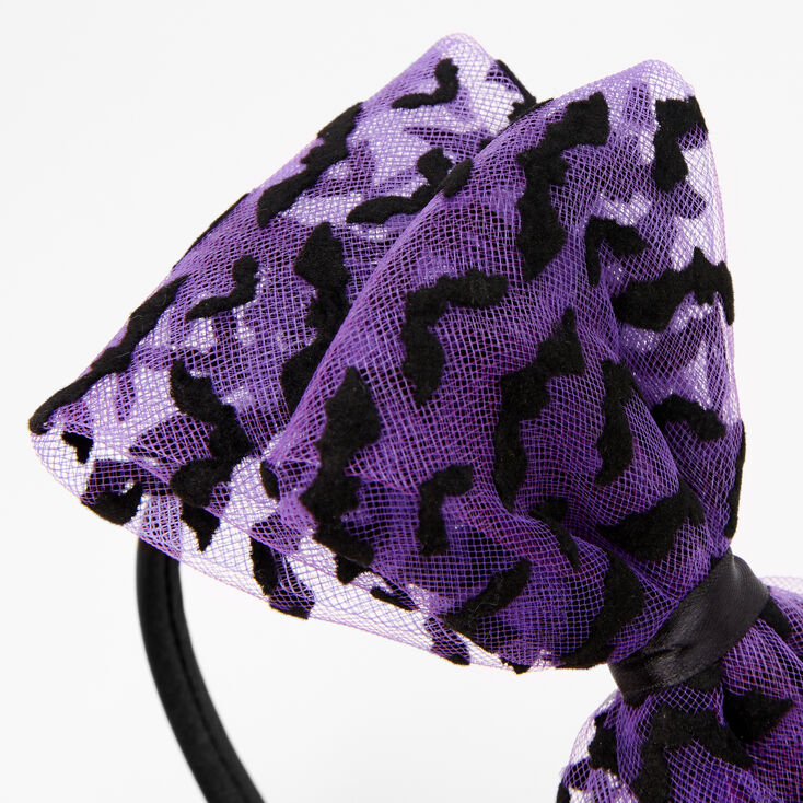 Bats Large Purple Bow Headband - Black,