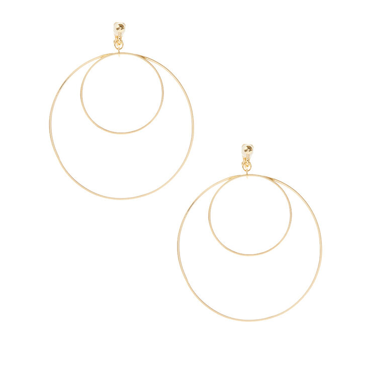 Gold Double Hoop Clip on Earrings,