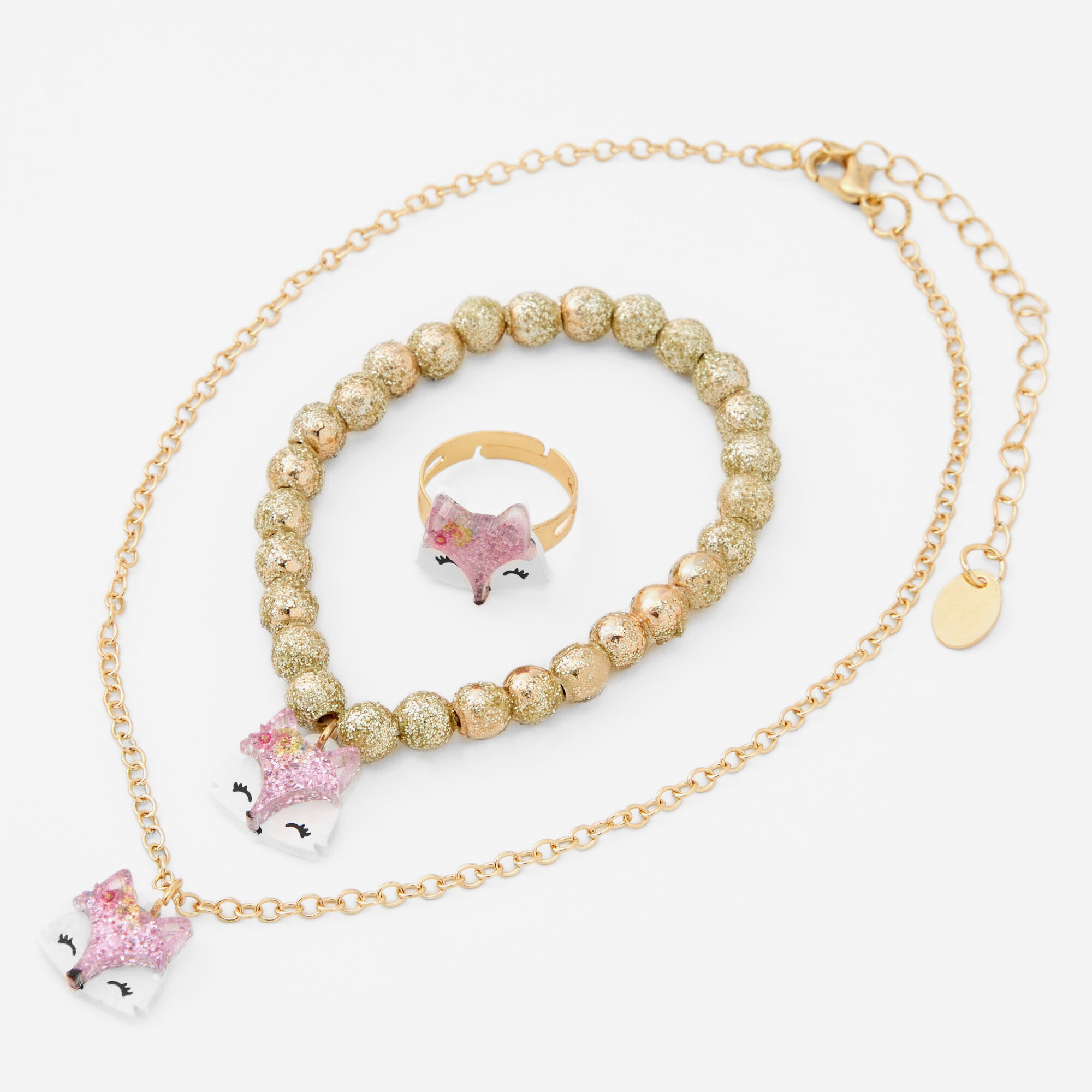 Claire's Club Pink Fox Jewelry Set - 3 Pack,