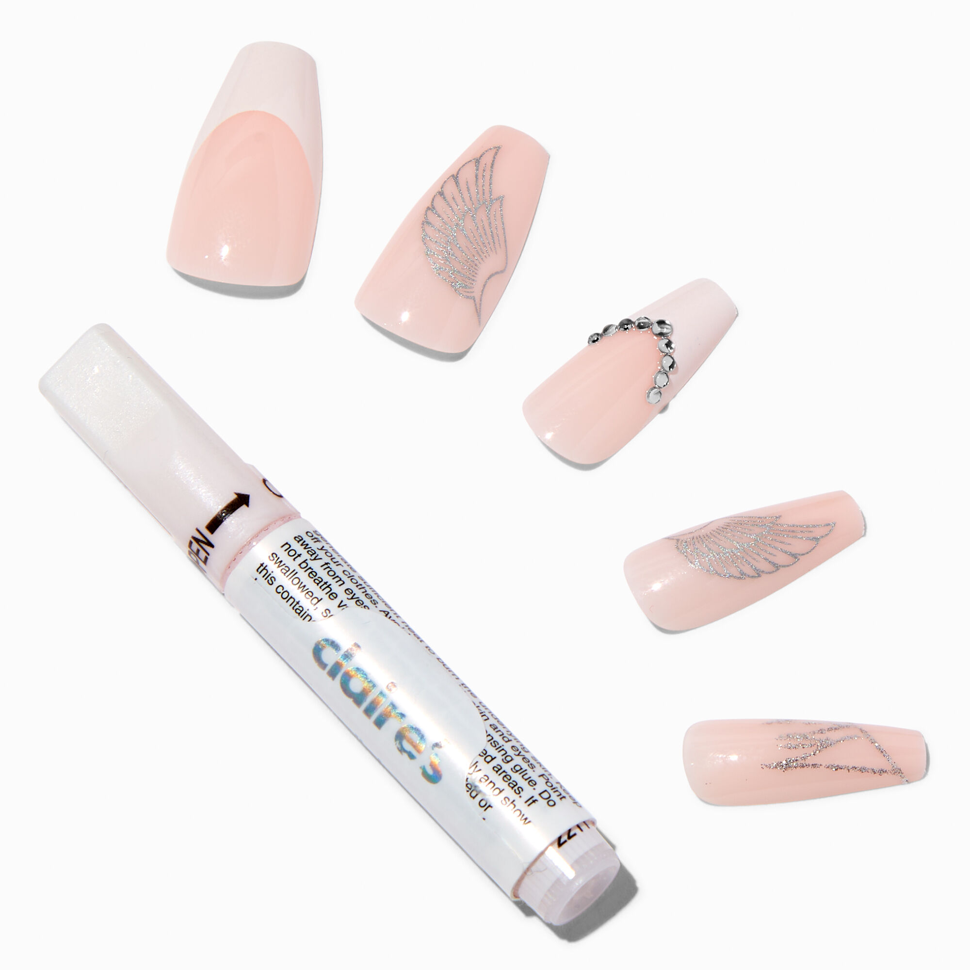 Wing Bling French Tip Squareletto Vegan Faux Nail Set - 24 Pack