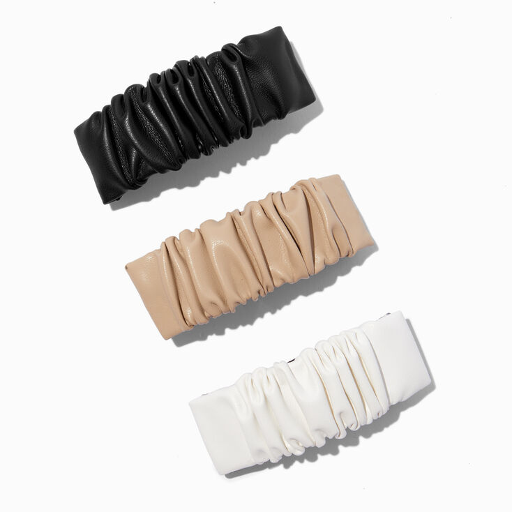 Neutral Leather Cinched Rectangle Hair Clips - 3 Pack,