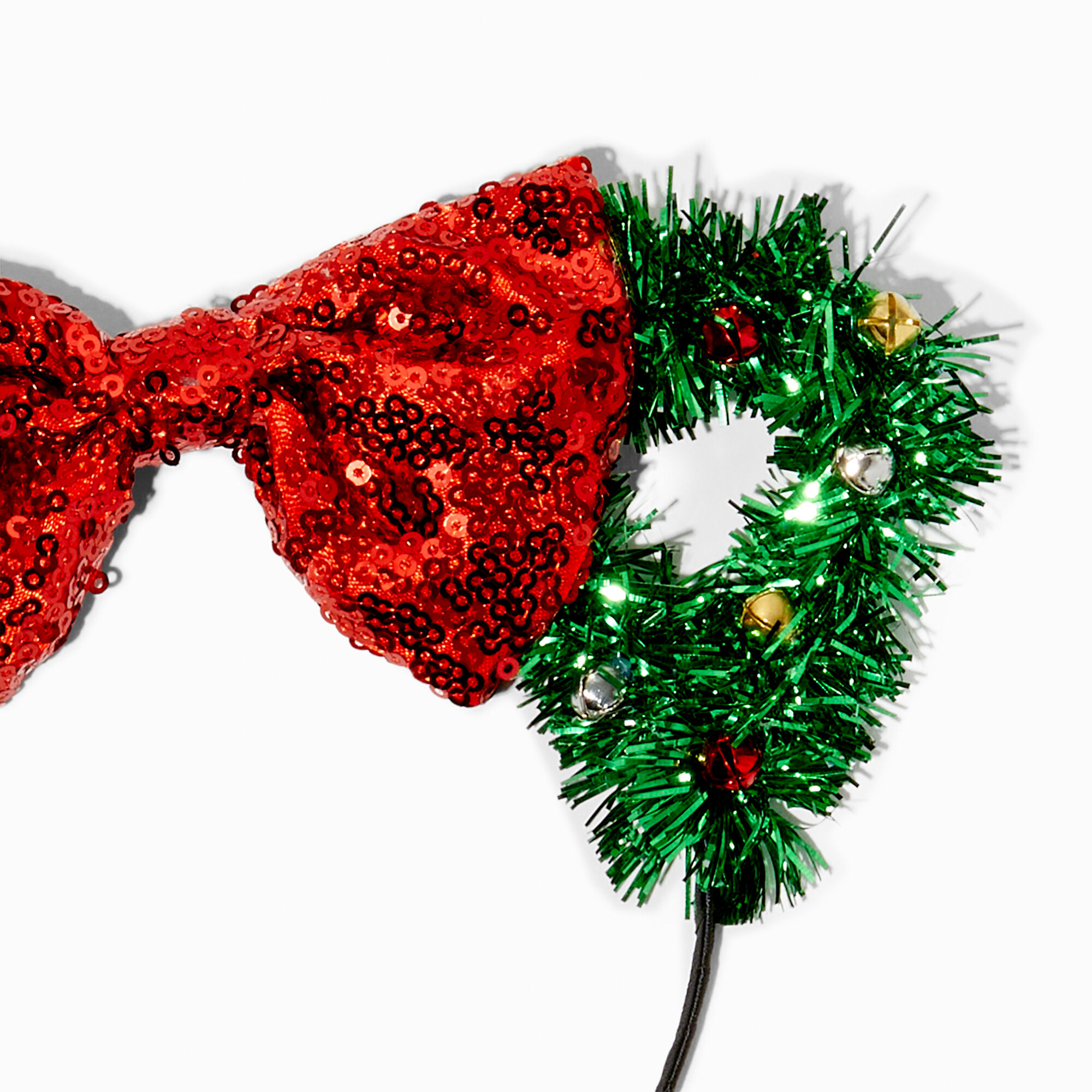 Christmas Cat Ear Tinsel Red Bow Headband,