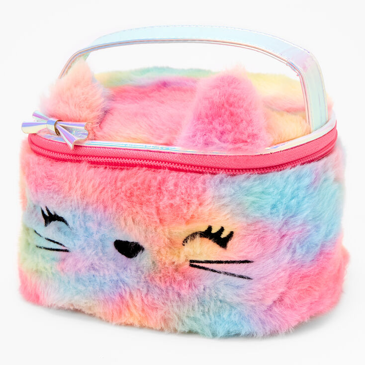 Trousse de maquillage en fausse fourrure chaton arc-en-ciel Claire&#39;s&nbsp;Club,