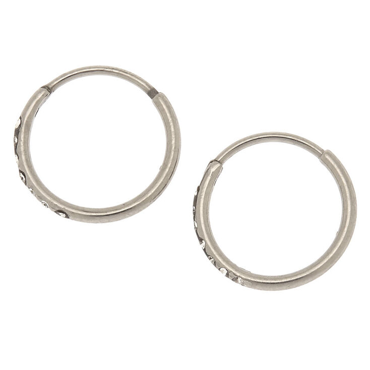 Silver-tone Titanium 10mm Sleek Crystal Hoop Earrings,