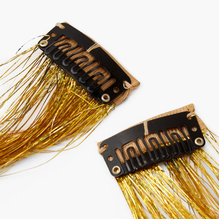 Tinsel Faux Hair Clip In Extensions - Gold, 2 Pack,