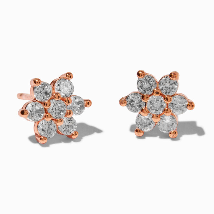 C LUXE by Claire&#39;s 18k Rose Gold Plated Cubic Zirconia Flower Earrings,