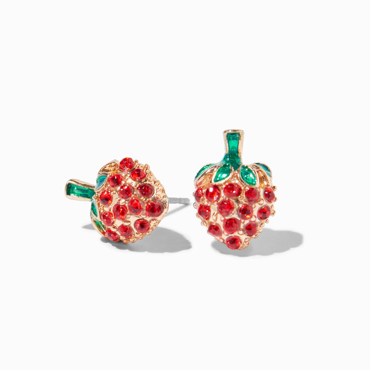 Red Embellished Strawberry Stud Earrings,
