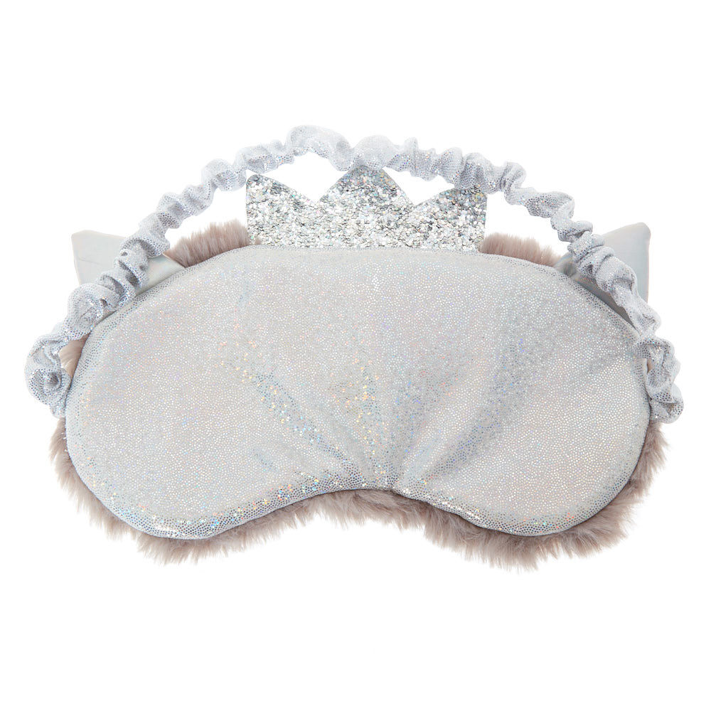 Masque de sommeil chat princesse en fausse fourrure grise,