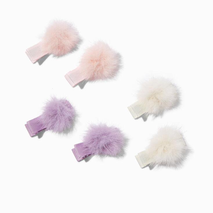 Claire&#39;s Club Fuzzy Pom Pom Hair Clips - 6 Pack,