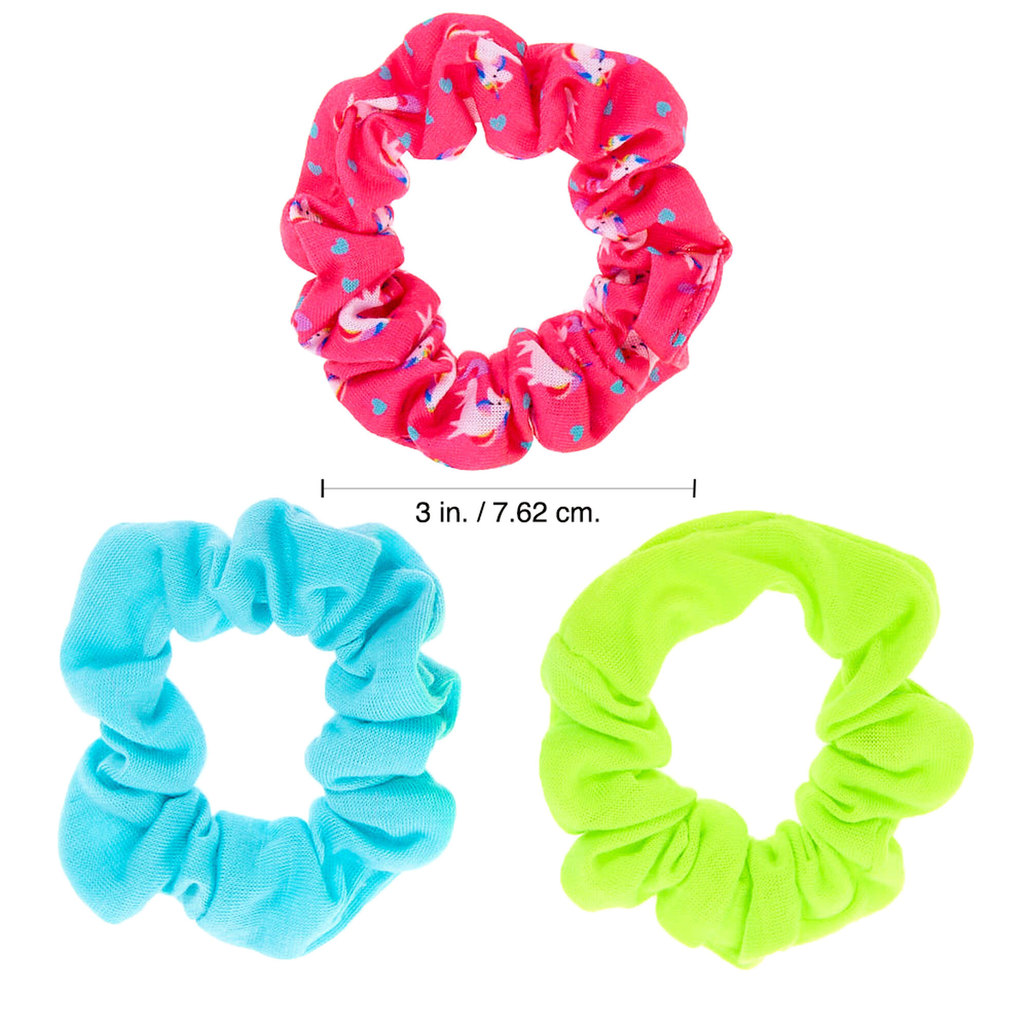 Claire S Club Small Neon Unicorn Hair Scrunchies 3 Pack Claire S Us