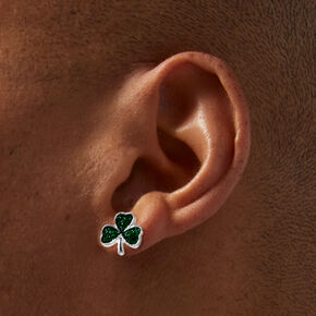 Green Glitter Shamrock Stud Earrings,