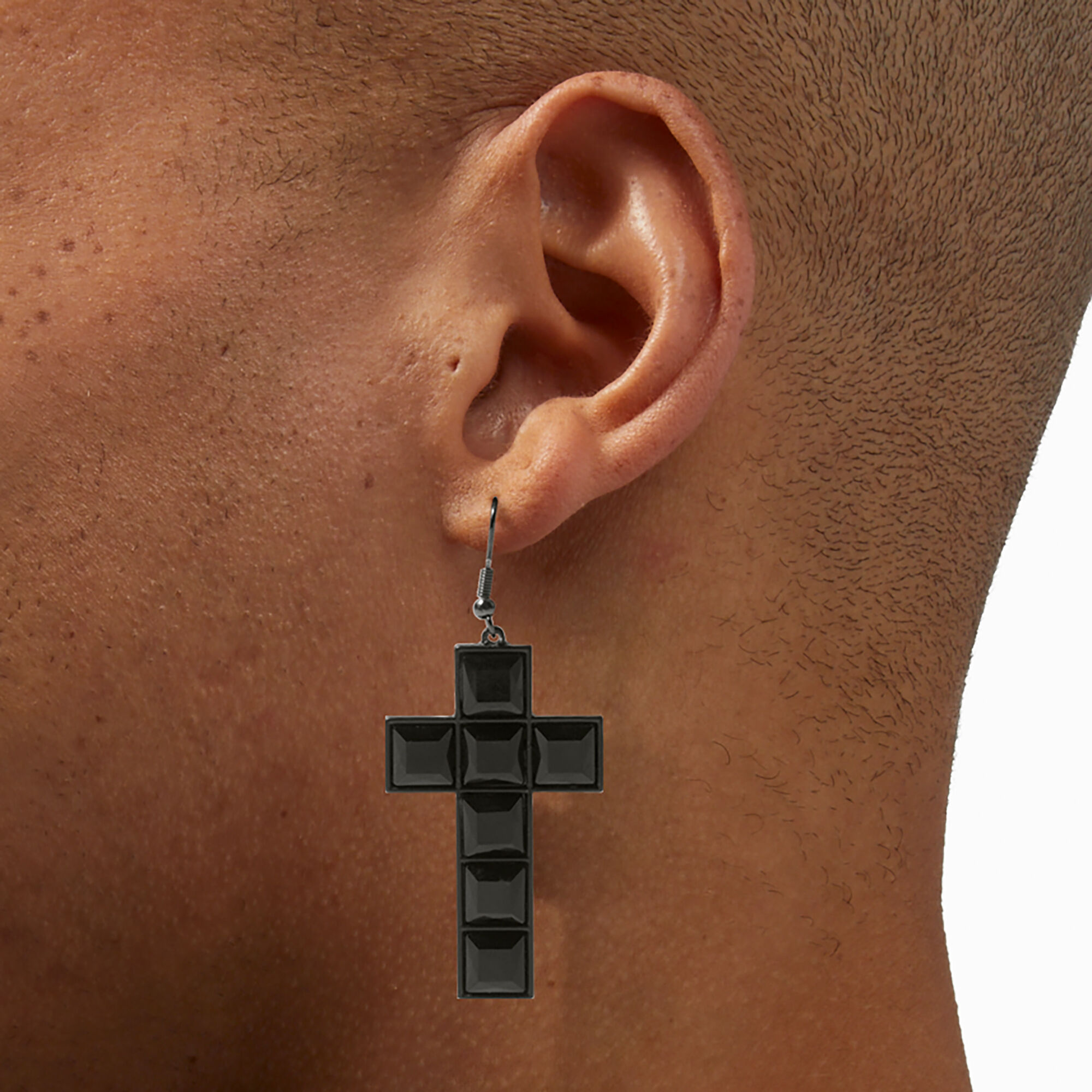 Black 3" Cross Drop Earrings,