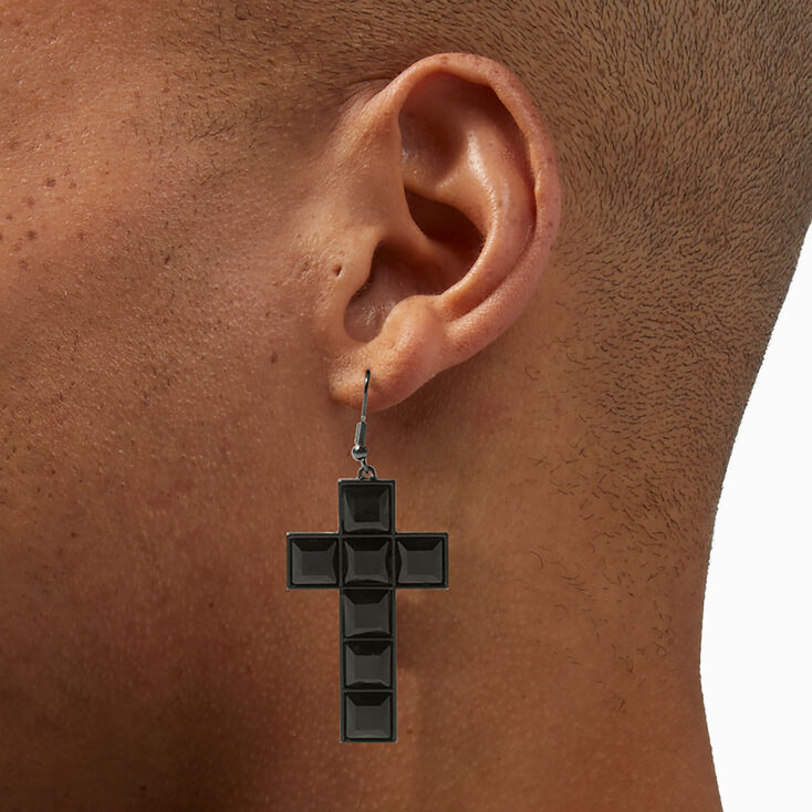 Black 3&quot; Cross Drop Earrings,