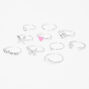 Silver &amp; Pink Mixed Butterfly Heart Rings - 10 Pack,