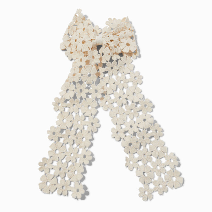 Ivory Floral Crochet Bow Hair Clip | Claire's US