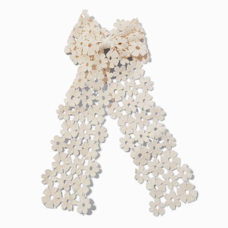 Ivory Floral Crochet Hair Bow Clip,