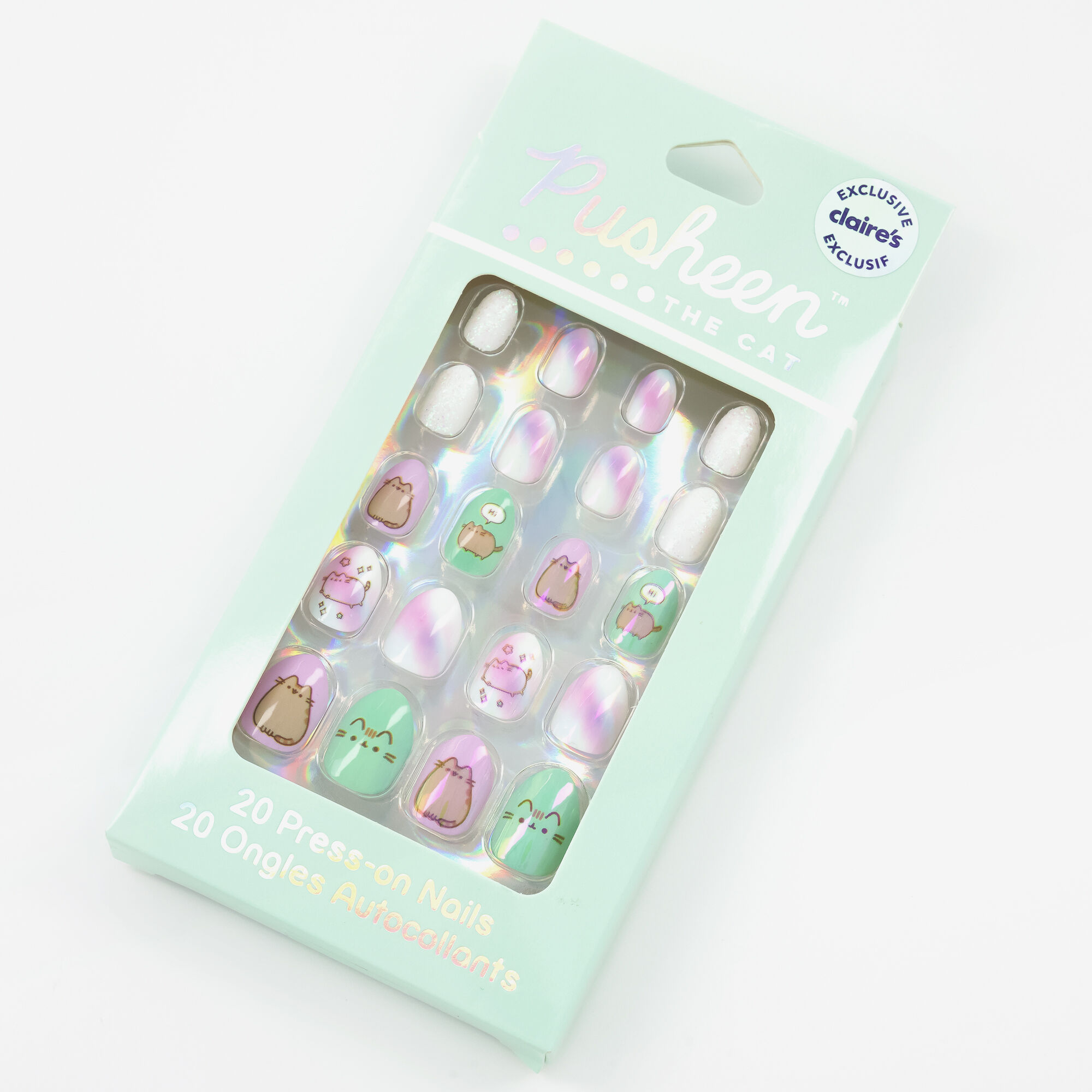 Claire's Faux ongles autocollants irisés Pusheen® - Lot de 20