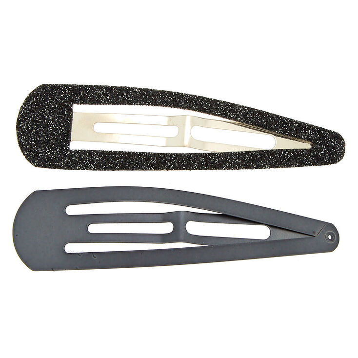 Glitter Matte Jumbo Snap Hair Clips - Black, 2 Pack,