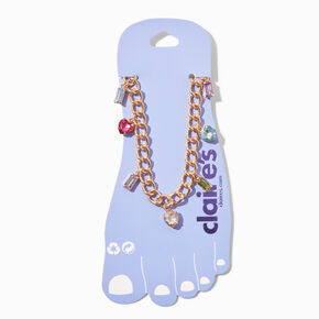 Rhinestone Charm Gold Curb Chain Anklet,