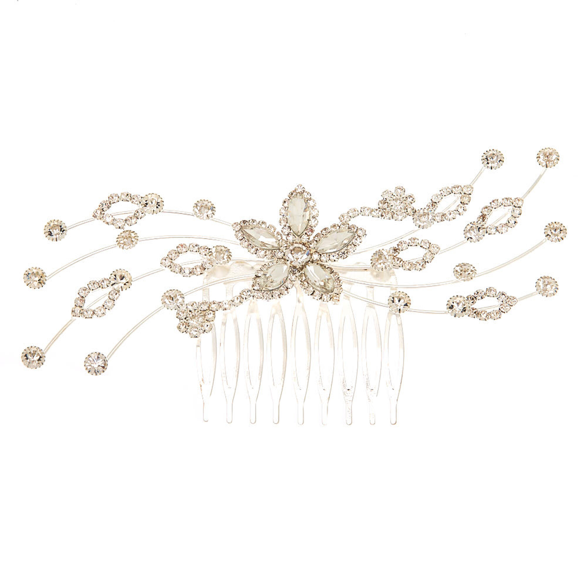 View Claires Rhinestone Flower Vine Hair Comb Silver information