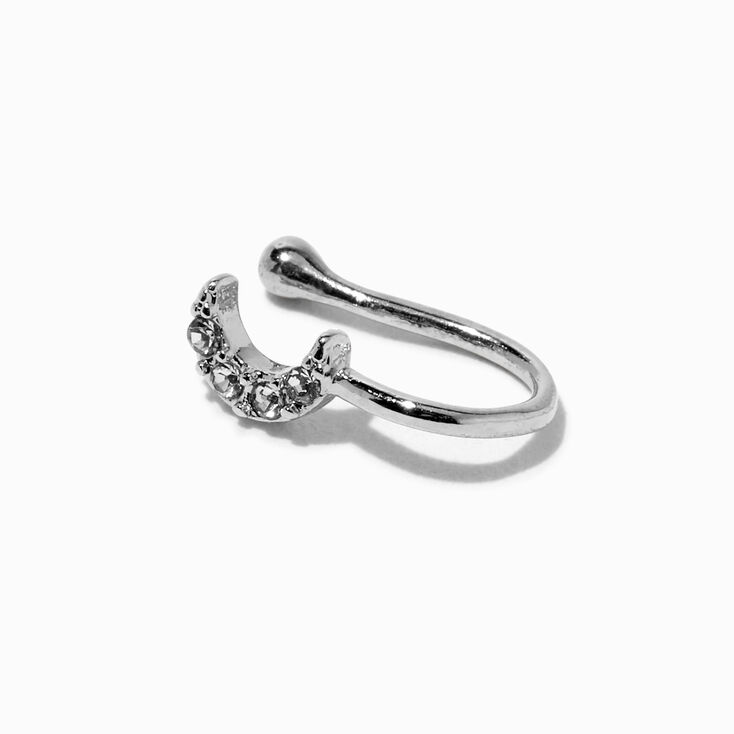 Silver-tone Crystal Crescent Moon Faux Nose Ring