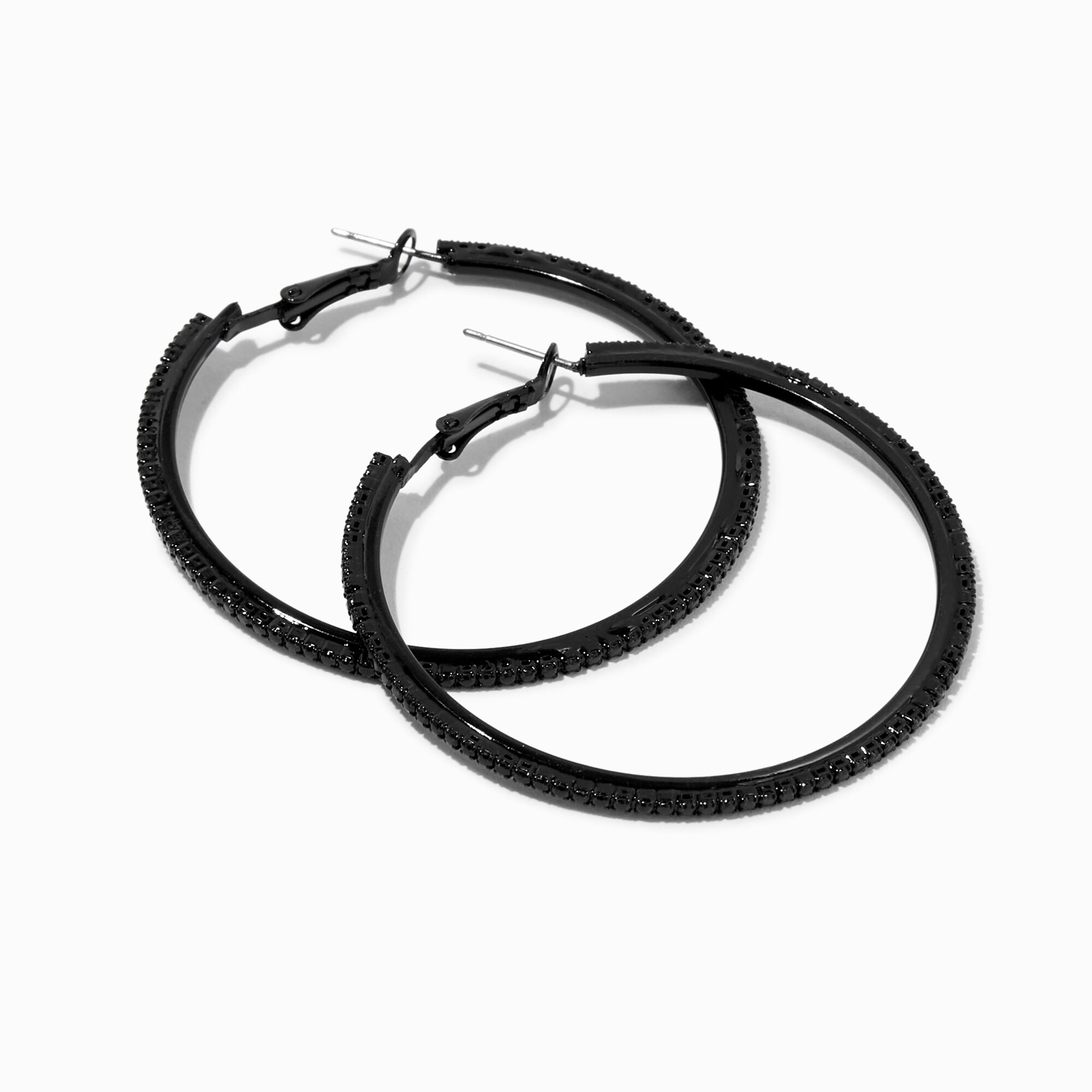 View Claires Rhinestone 50MM Hoop Earrings Black information