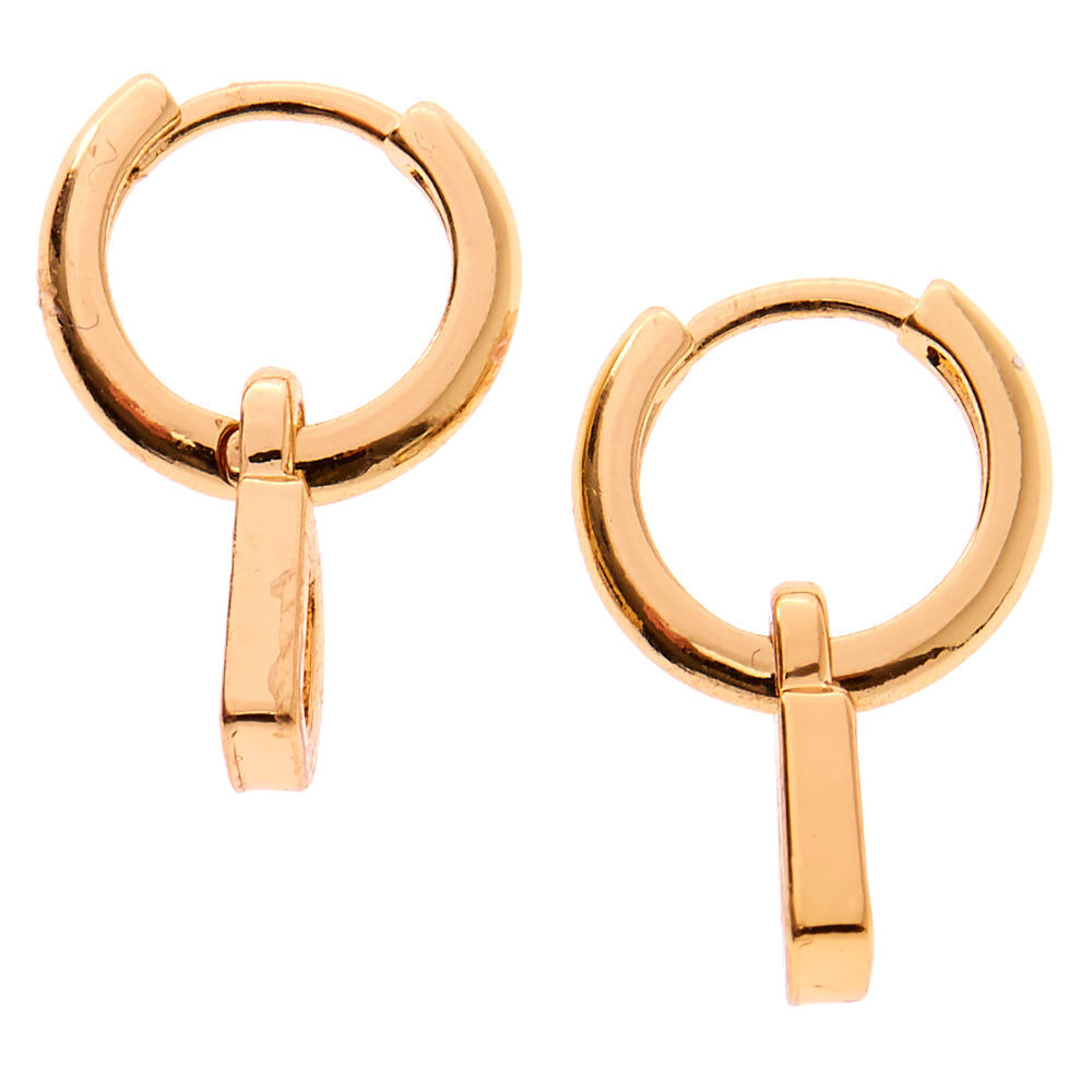 Gold 10MM Initial Huggie Hoop Earrings - D,