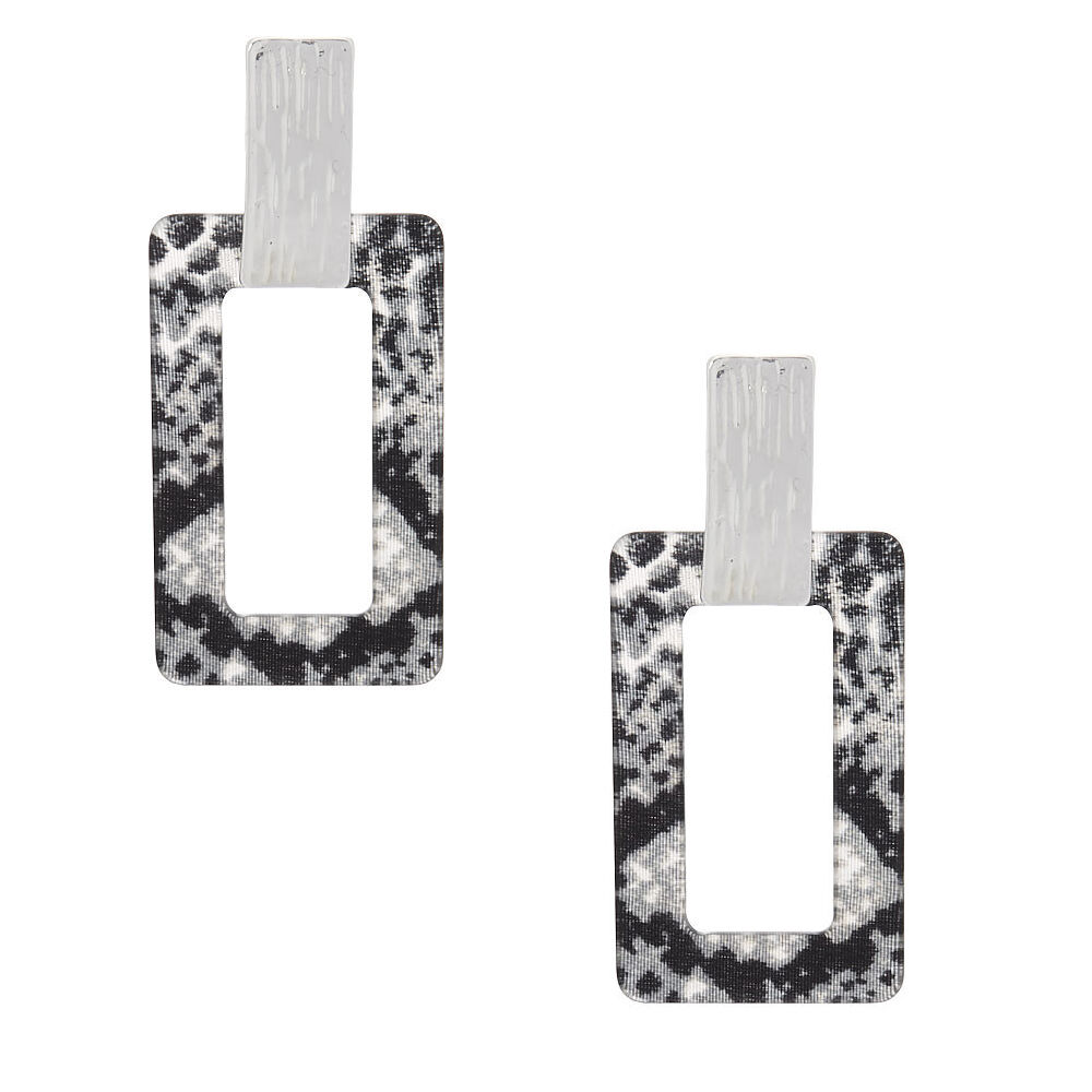 Silver 2.5" Snake Print Drop Earrings,