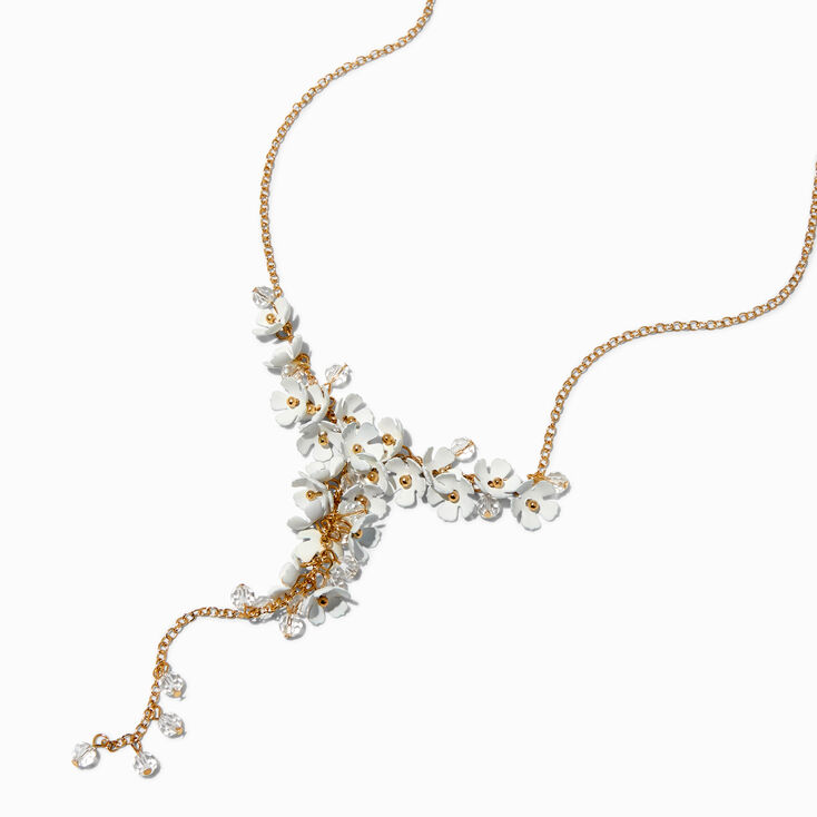 Collier en Y avec fleurs blanches,