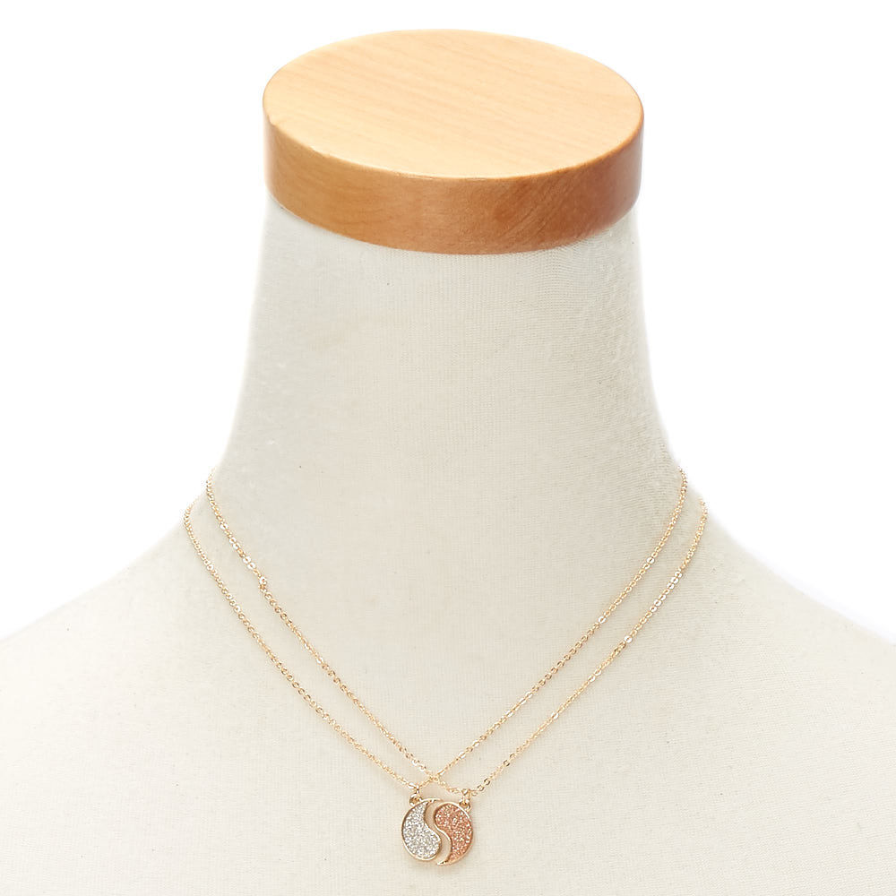 Gold Best Friends Yin Yang Glitter Pendant Necklaces - 2 Pack,