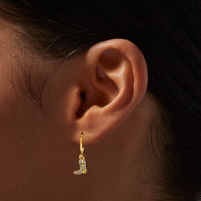 18K Gold Plated 8MM Glitter Cowgirl Boots Huggie Hoop Earrings,
