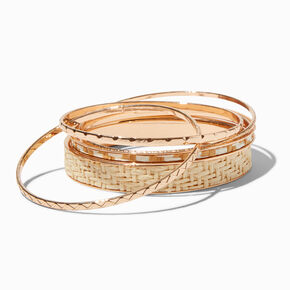 Gold-tone Raffia Bangle Bracelets - 5 Pack,