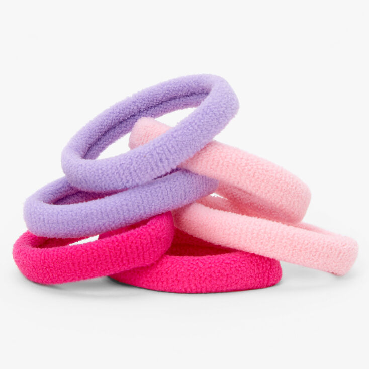Pink &amp; Purple Plush Rolled Hair Ties - 6 Pack,