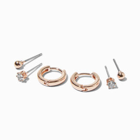 Rose Gold-tone Earring Stackables Set - 3 Pack,