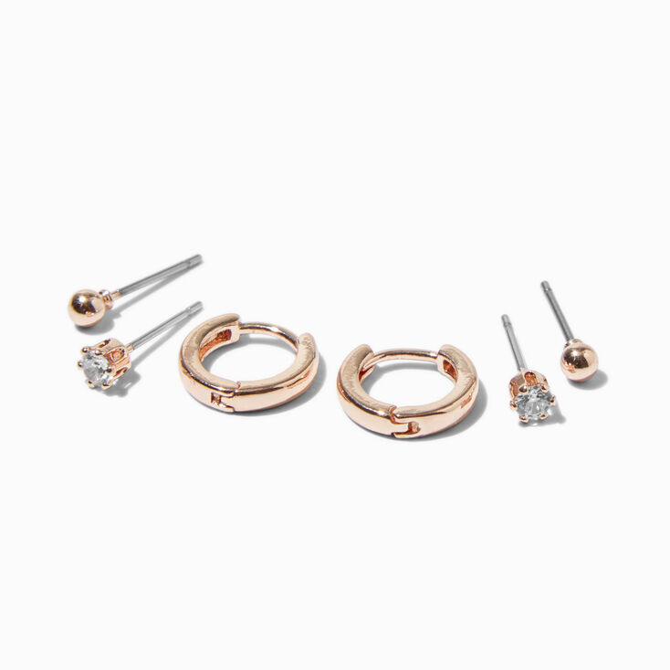 Rose Gold-tone Earring Stackables Set - 3 Pack,