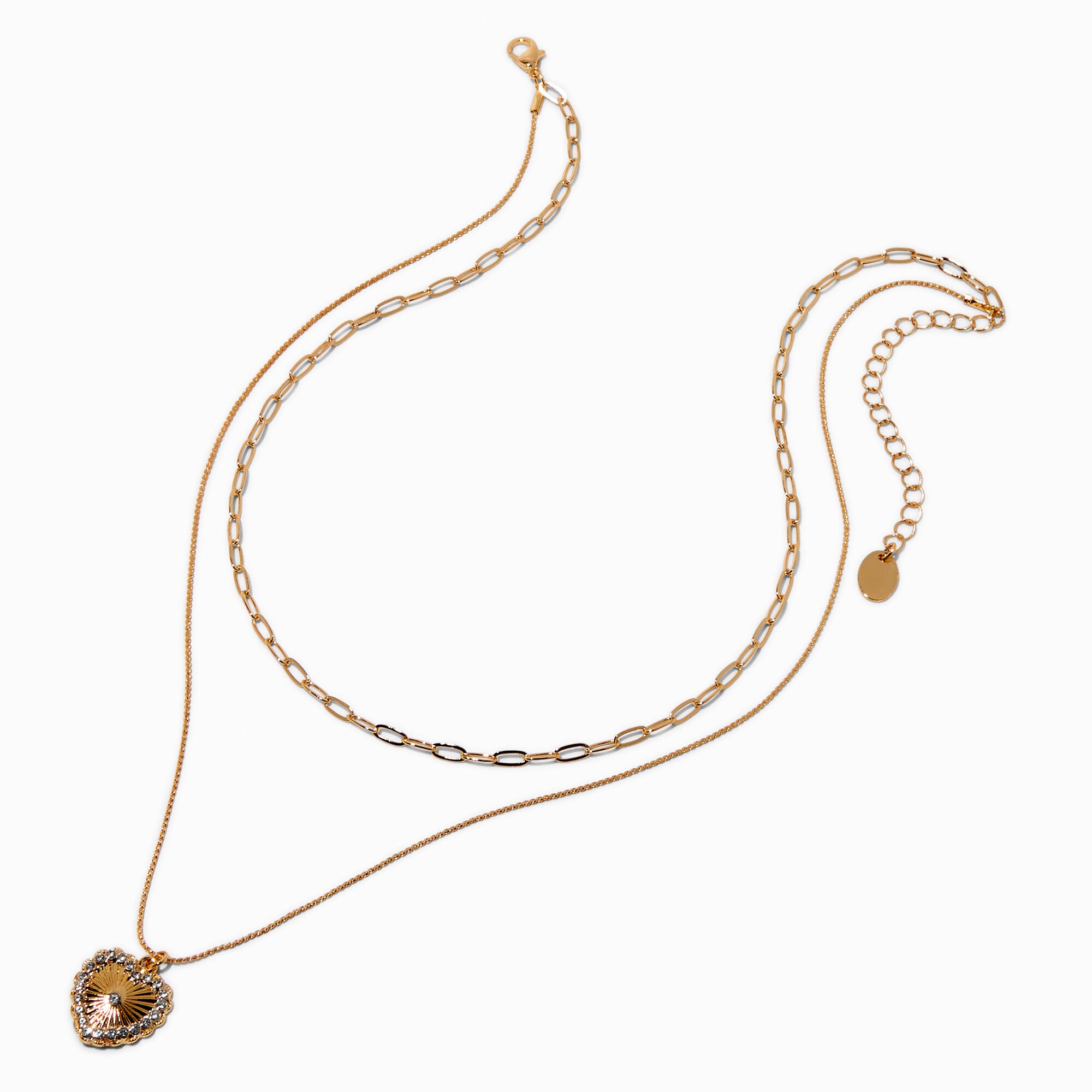 Collier multi-rangs cœur décoré couleur dorée,