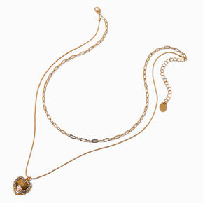 Gold-tone Ornate Heart Multi-Strand Necklace,