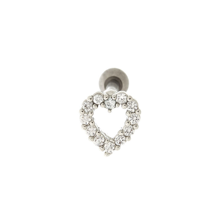 Silver-tone Titanium 16G Crystal Heart Cartilage Earring,