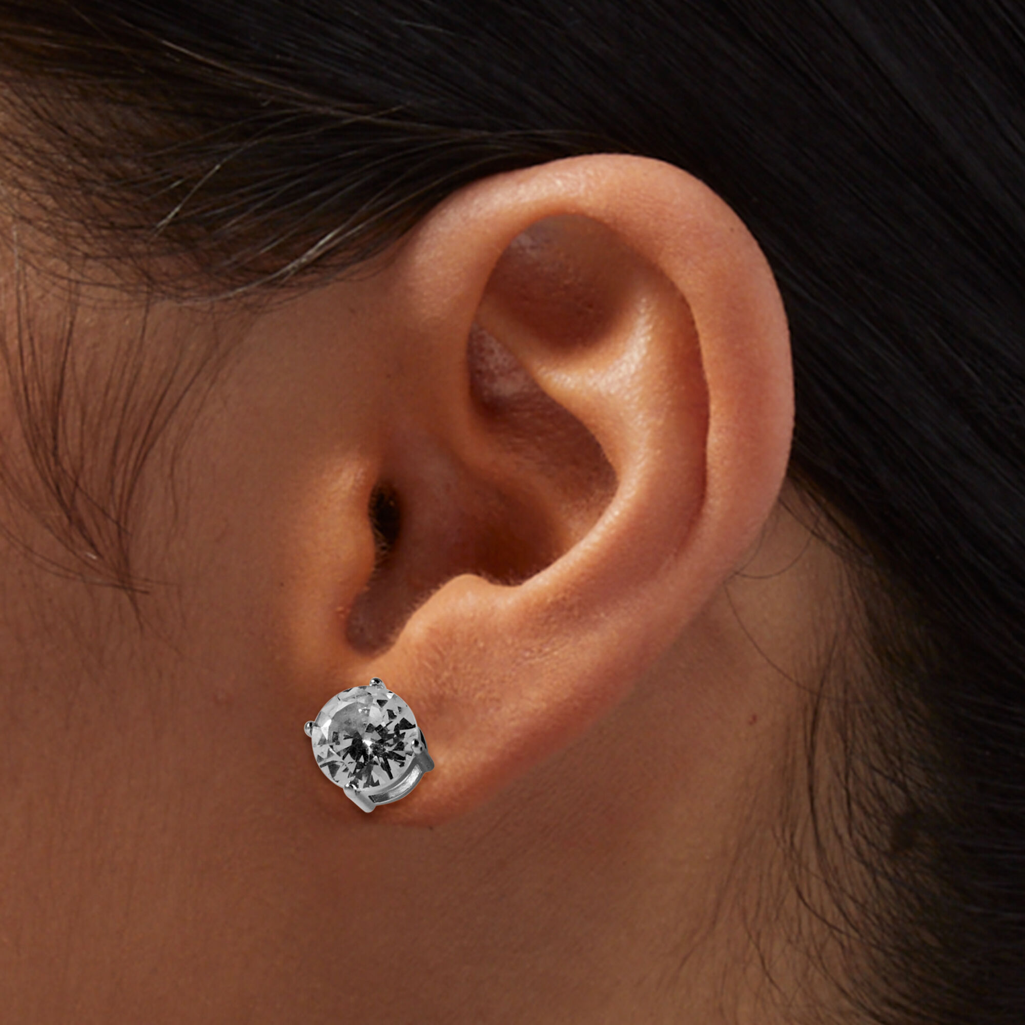 Silver tone Stainless Steel 8MM Cubic Zirconia Basket Stud Earrings Claire s